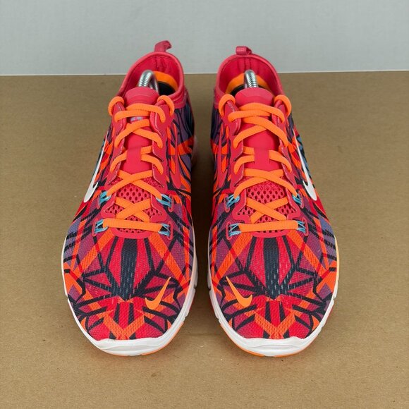 Nike Free 5.0 TR Fit 4 Print Running Shoes Womens 8 Orange Pink Blue Like New - Picture 2 of 10